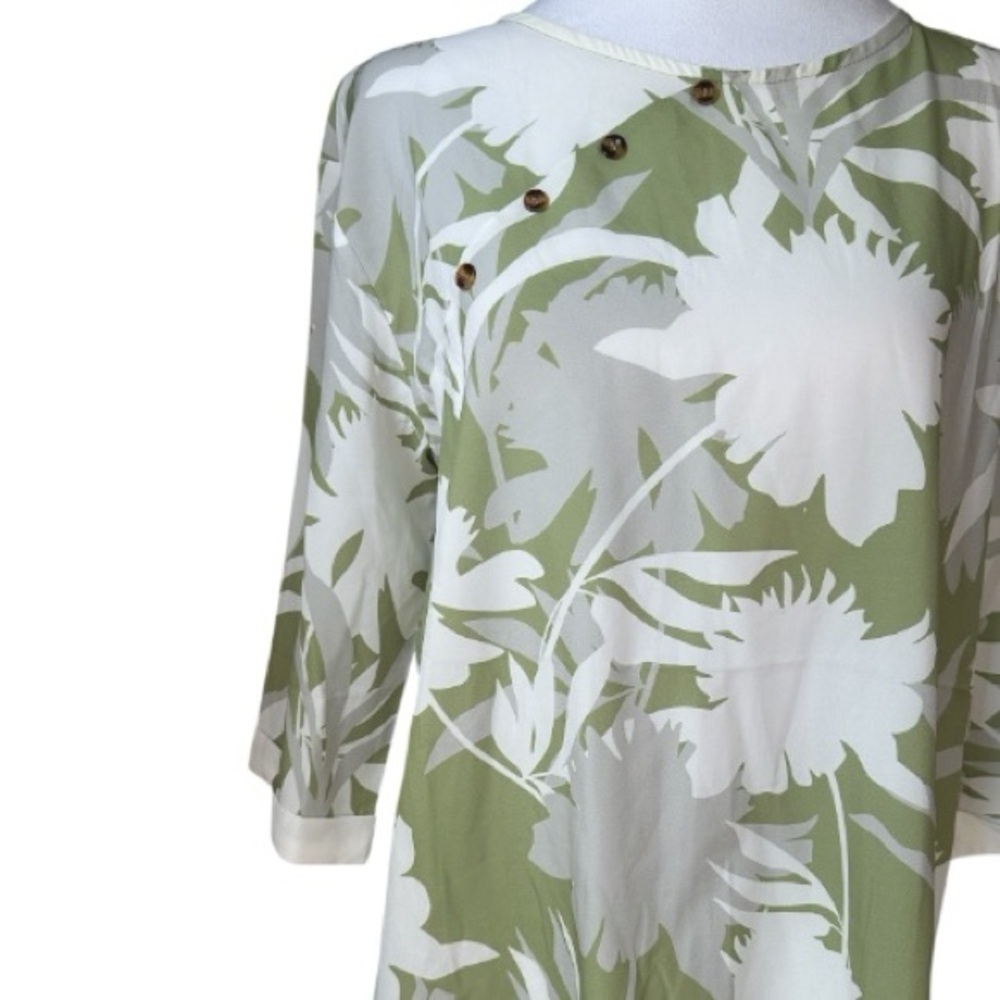 Elegant Green and White Floral Women's Tunic Large - Picture 6 of 6